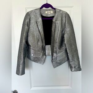 Diane Von Furstenberg Cropped Silver Metallic Jacket